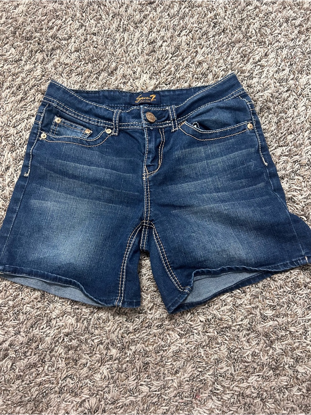 Seven7 Women's Dark Blue Washed Denim Shorts